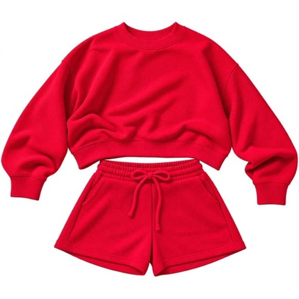 Zenana Ruby Red Ribbed 2 Piece Set Sweatshirt and Shorts Large HRT-2690